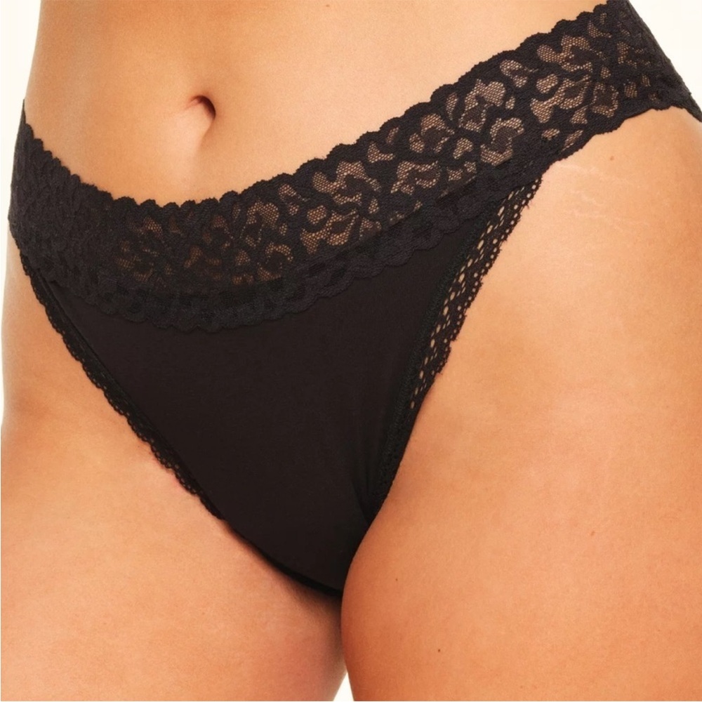 Adore Me Joani Black Lace Trim High-Cut Bikini Panty size Large